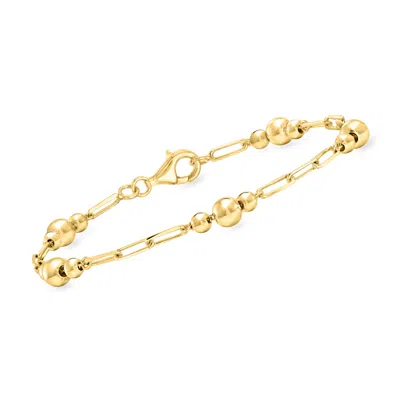 Ross-simons 18kt Gold Over Sterling Bead And Paper Clip Link Bracelet
