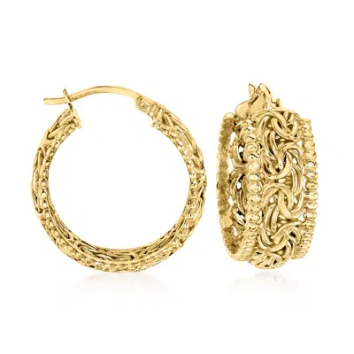 Ross-simons 18kt Gold Over Sterling Beaded-edge Byzantine Hoop Earrings In Yellow