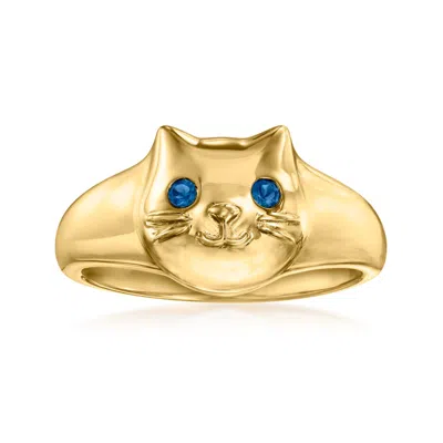 Ross-simons 18kt Gold Over Sterling Cat Ring With London Blue Topaz Accents