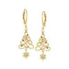 Ross-simons 18kt Gold Over Sterling Christmas Tree Snowflake Drop Earrings With Gemstone Accents In Gold