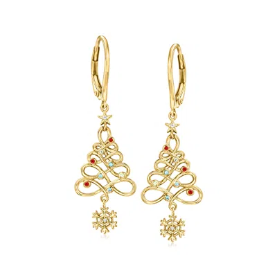 Ross-simons 18kt Gold Over Sterling Christmas Tree Snowflake Drop Earrings With Gemstone Accents