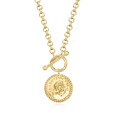 Ross-simons 18kt Gold Over Sterling Coin Toggle Necklace In Multi