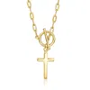 Ross-simons 18kt Gold Over Sterling Cross Paper Clip Link Necklace In Gold