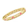 Ross-simons 18kt Gold Over Sterling Filigree Bangle Bracelet With Pink Enamel