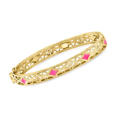 Ross-simons 18kt Gold Over Sterling Filigree Bangle Bracelet With Pink Enamel