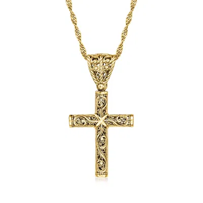 Ross-simons 18kt Gold Over Sterling Filigree Cross Pendant Necklace In Yellow