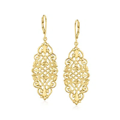 Ross-simons 18kt Gold Over Sterling Filigree Drop Earrings In Yellow