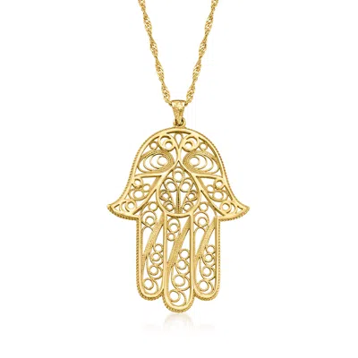 Ross-simons 18kt Gold Over Sterling Filigree Hamsa Pendant Necklace In Yellow