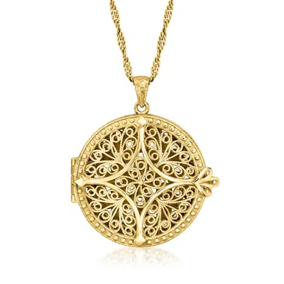 Ross-simons 18kt Gold Over Sterling Filigree Locket Necklace In Yellow