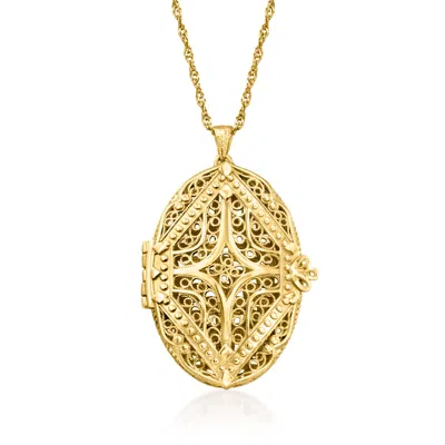 Ross-simons 18kt Gold Over Sterling Filigree Locket Pendant Necklace In Yellow