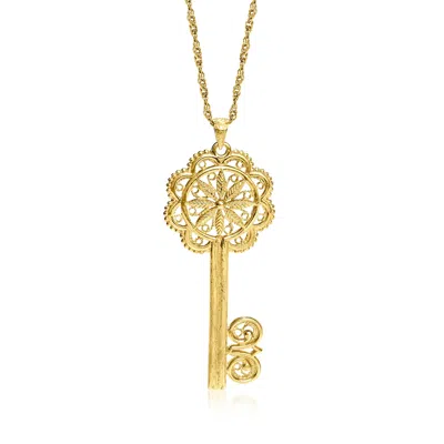 Ross-simons 18kt Gold Over Sterling Filigree Skeleton Key Pendant Necklace