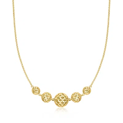 Ross-simons 18kt Gold Over Sterling Graduated Diamond-cut Bead Necklace In Multi