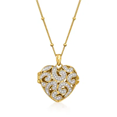 Ross-simons 18kt Gold Over Sterling Heart Locket Necklace With Diamond Accent In Silver