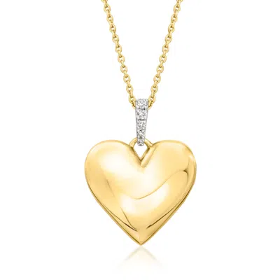 Ross-simons 18kt Gold Over Sterling Heart Pendant Necklace With Diamonds