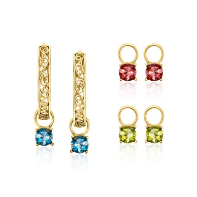 Ross-simons 18kt Gold Over Sterling Hoop Earrings With 3 Pairs Of Interchangeable Multi-gemstone Drops