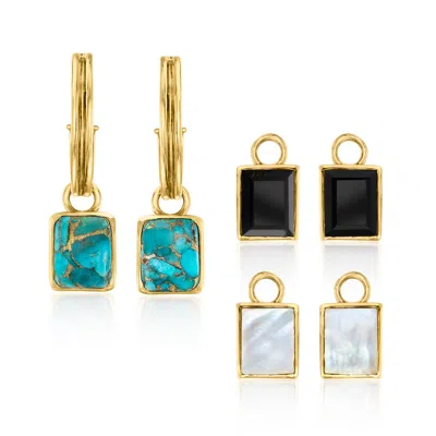 Ross-simons 18kt Gold Over Sterling Hoop Earrings With 3 Pairs Of Interchangeable Multi-gemstone Drops In White