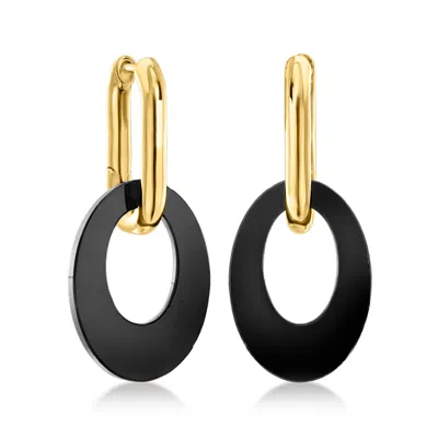 Ross-simons 18kt Gold Over Sterling Hoop Earrings With Removable Oval Onyx Drops In Black
