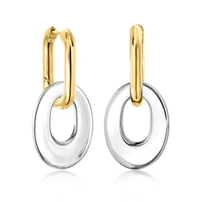 Ross-simons 18kt Gold Over Sterling Hoop Earrings With Removable Oval Sterling Silver Drops In Multi