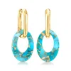 Ross-simons 18kt Gold Over Sterling Hoop Earrings With Removable Oval Turquoise Drops In Blue