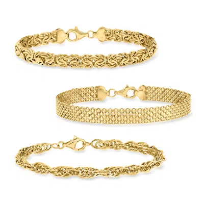 Ross-simons 18kt Gold Over Sterling Jewelry Set: 3 Link Bracelets In Multi
