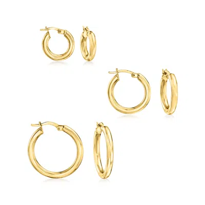 Ross-simons 18kt Gold Over Sterling Jewelry Set: 3 Pairs Of Hoop Earrings