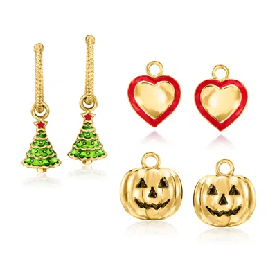 Ross-simons 18kt Gold Over Sterling Jewelry Set: Hoop Earrings With Interchangeable Holiday Charms In Multi