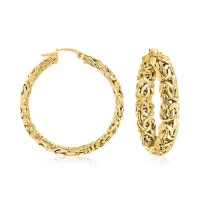 Ross-simons 18kt Gold Over Sterling Large Byzantine Hoop Earrings In Yellow