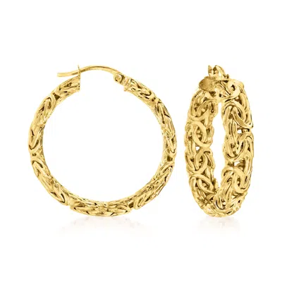 Ross-simons 18kt Gold Over Sterling Medium Byzantine Hoop Earrings In Yellow