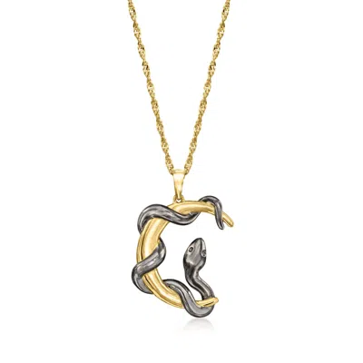 Ross-simons 18kt Gold Over Sterling Moon And Snake Pendant Necklace In Yellow