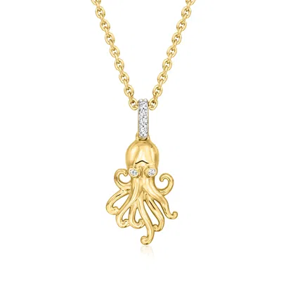 Ross-simons 18kt Gold Over Sterling Octopus Pendant Necklace With Diamonds