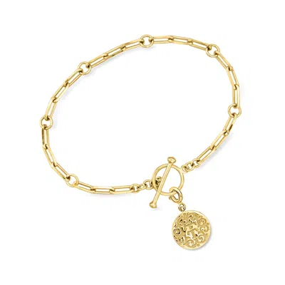 Ross-simons 18kt Gold Over Sterling Paper Clip Link Toggle Bracelet With Removable "t And T Twin Talk" Logo Char
