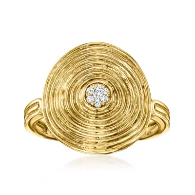 Ross-simons 18kt Gold Over Sterling Ripple Ring With Diamonds In Gray