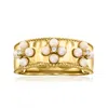 Ross-simons 2-2.5mm Cultured Pearl Floral Ring With Diamonds In 18kt Gold Over Sterling In White