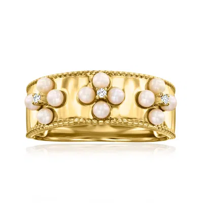 Ross-simons 2-2.5mm Cultured Pearl Floral Ring With Diamonds In 18kt Gold Over Sterling In White