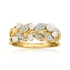Ross-simons 2-3.5mm Cultured Pearl Vine Ring With Diamonds In 18kt Gold Over Sterling In White