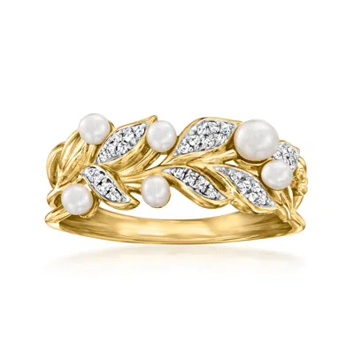 Ross-simons 2-3.5mm Cultured Pearl Vine Ring With Diamonds In 18kt Gold Over Sterling In White