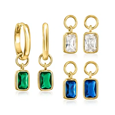Ross-simons 2.20 T. T. W. Simulated Multi-gemstone And Cz Jewelry Set: 18kt Gold Over Sterling Hoop Earrings Wit
