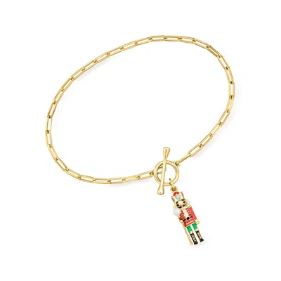 Ross-simons 2.5-3mm Cultured Pearl And . Multi-gemstone Nutcracker Charm Paper Clip Link Bracelet In 18kt Gold O