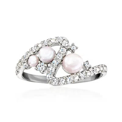 Ross-simons 2.5-5mm Cultured Pearl And . Diamond Swirl Ring In Sterling Silver In White