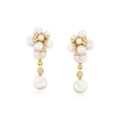 Ross-simons 2.5-6mm Cultured Pearl And . Lab-grown Diamond Drop Earrings In 18kt Gold Over Sterling In White