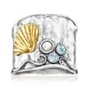 Ross-simons 2.75-3mm Cultured Pearl And . Swiss Blue Topaz Shell Ring In Sterling Silver And 18kt Gold Over Ster