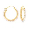 Ross-simons 3-3.5mm Cultured Pearl Hoop Earrings In 18kt Gold Over Sterling In Yellow