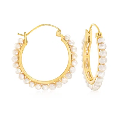 Ross-simons 3-3.5mm Cultured Pearl Hoop Earrings In 18kt Gold Over Sterling In Yellow