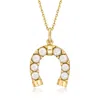 Ross-simons 3-3.5mm Cultured Pearl Horseshoe Pendant Necklace In 18kt Gold Over Sterling