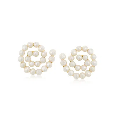 Ross-simons 3-3.5mm Cultured Pearl Swirl Earrings In 18kt Gold Over Sterling