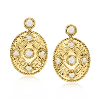 Ross-simons 3-4mm Cultured Pearl Etruscan-style Drop Earrings In 18kt Gold Over Sterling In Yellow