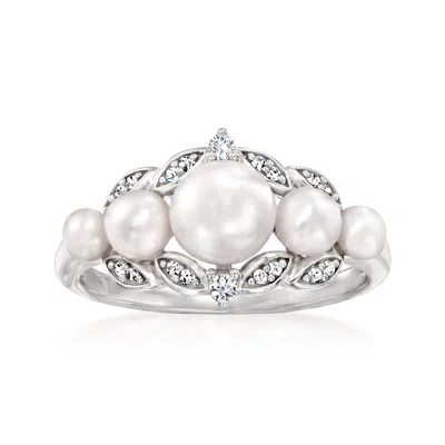 Ross-simons 3-6.5mm Cultured Pearl Ring With . Diamonds In Sterling Silver