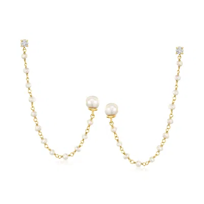 Ross-simons 3-7.5mm Cultured Pearl And . Cz Double-piercing Earrings In 18kt Gold Over Sterling