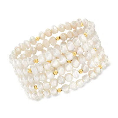 Ross-simons 3-7mm Cultured Pearl Jewelry Set: 5 Stretch Bracelets With 14kt Yellow Gold In Silver