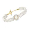 Ross-simons 3-8.5mm Cultured Pearl And White Zircon Bracelet In 18kt Gold Over Sterling In Multi
